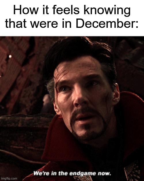 December | How it feels knowing that were in December: | image tagged in doctor strange infinity war | made w/ Imgflip meme maker