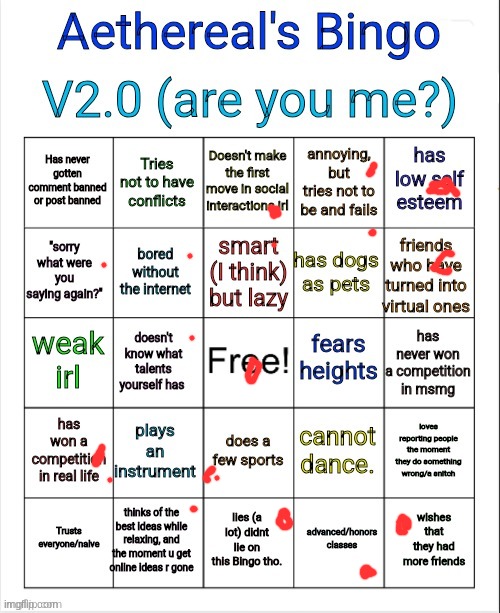 Aethereal's Bingo V2.0 | image tagged in aethereal's bingo v2 0 | made w/ Imgflip meme maker