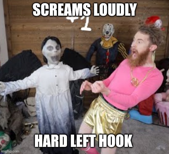 Brandon Farris being crazy | SCREAMS LOUDLY; HARD LEFT HOOK | image tagged in brandon farris | made w/ Imgflip meme maker