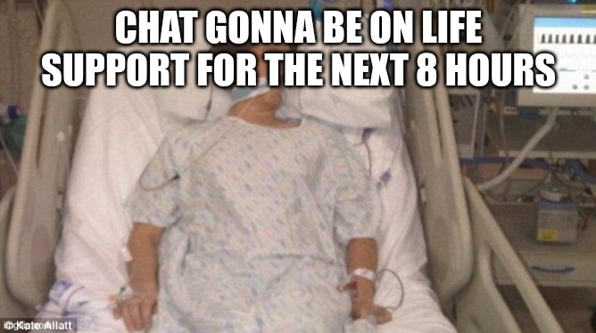 LIfe Support | CHAT GONNA BE ON LIFE SUPPORT FOR THE NEXT 8 HOURS | image tagged in life support | made w/ Imgflip meme maker