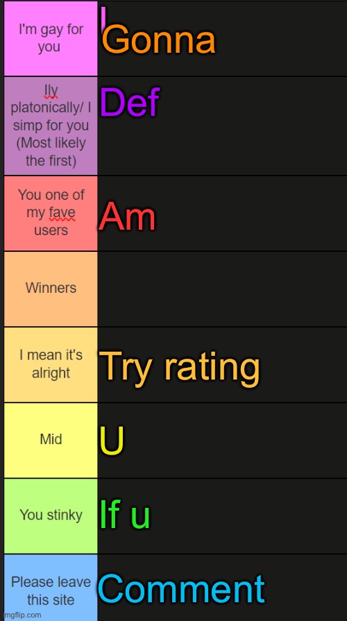 Neko new tier list | I; Gonna; Def; Am; Try rating; U; If u; Comment | image tagged in neko new tier list | made w/ Imgflip meme maker