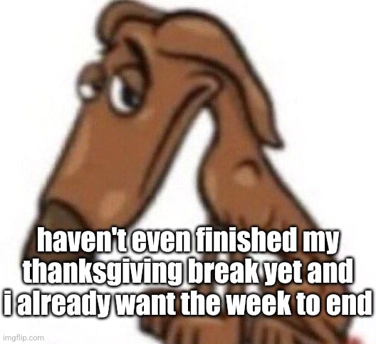 disappointed dog | haven't even finished my thanksgiving break yet and i already want the week to end | image tagged in disappointed dog | made w/ Imgflip meme maker