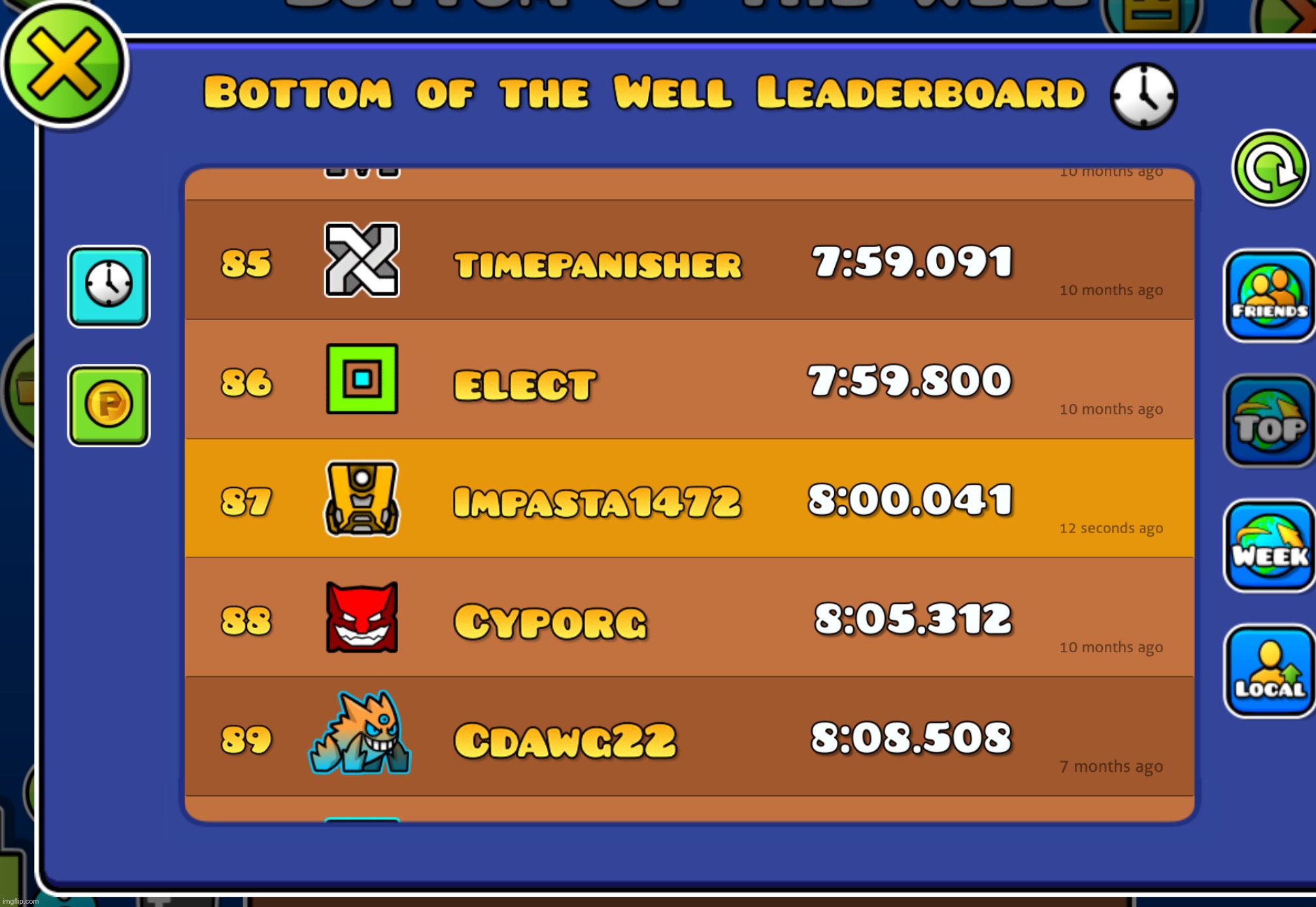 87TH PLACE WOOO (in bottom of the well) | image tagged in geometry dash,bottom,of,the,well,oh wow are you actually reading these tags | made w/ Imgflip meme maker