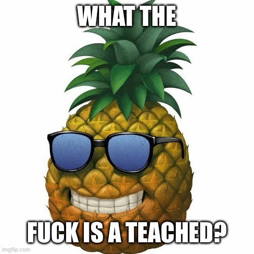 Pine | WHAT THE FUCK IS A TEACHED? | image tagged in pine | made w/ Imgflip meme maker