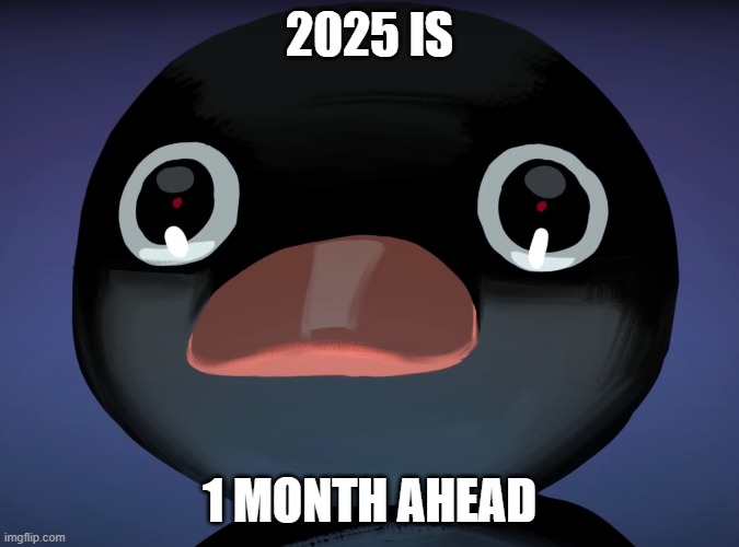 How is this year so fast | 2025 IS; 1 MONTH AHEAD | image tagged in pingu stare,memes,relatable,2025 | made w/ Imgflip meme maker