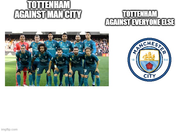 TOTTENHAM AGAINST MAN CITY; TOTTENHAM AGAINST EVERYONE ELSE | made w/ Imgflip meme maker