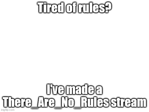 There_Are_No_Rules | Tired of rules? I've made a There_Are_No_Rules stream | image tagged in rules,memes,funny,funny memes,funny meme,meme | made w/ Imgflip meme maker