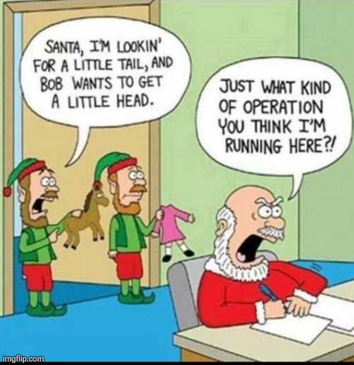 Santa's elves hard at work - lost and found? | image tagged in christmas,elves,looking,tail,head,funny | made w/ Imgflip meme maker