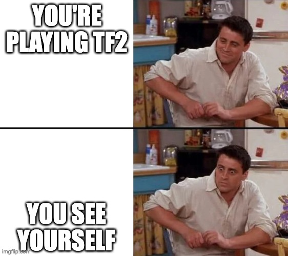 Surprised Joey | YOU'RE PLAYING TF2; YOU SEE YOURSELF | image tagged in surprised joey | made w/ Imgflip meme maker