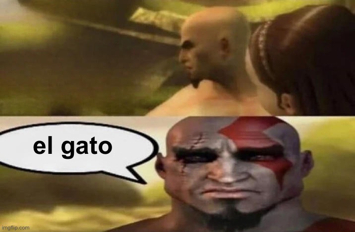 kratos mis-pronouncing | el gato | image tagged in kratos mis-pronouncing | made w/ Imgflip meme maker