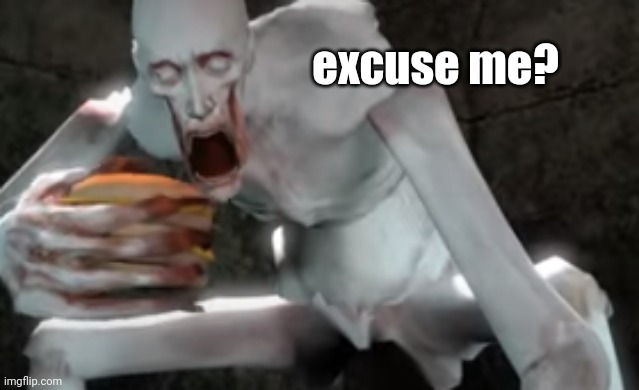 scp 096 burger | excuse me? | image tagged in scp 096 burger | made w/ Imgflip meme maker