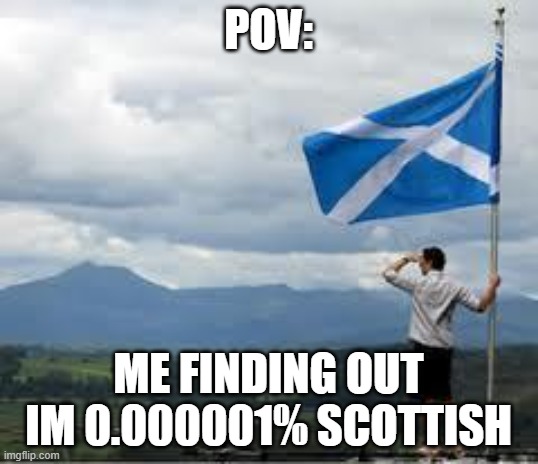 Independent Scotland | POV:; ME FINDING OUT IM 0.000001% SCOTTISH | image tagged in independent scotland | made w/ Imgflip meme maker