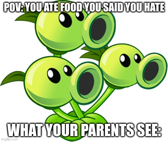 Threepeater | POV: YOU ATE FOOD YOU SAID YOU HATE; WHAT YOUR PARENTS SEE: | image tagged in threepeater | made w/ Imgflip meme maker