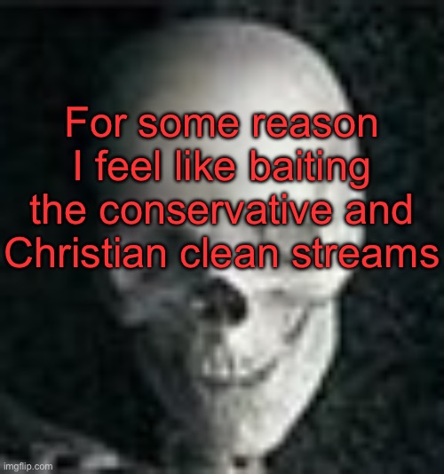 . | For some reason I feel like baiting the conservative and Christian clean streams | image tagged in skull | made w/ Imgflip meme maker