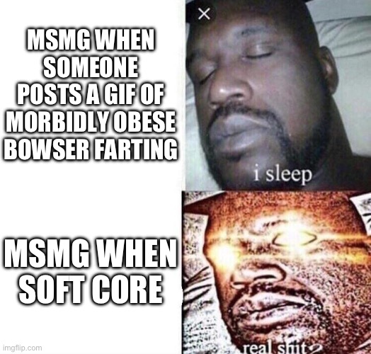 I’ve seen that gif way to many times | MSMG WHEN SOMEONE POSTS A GIF OF MORBIDLY OBESE BOWSER FARTING; MSMG WHEN SOFT CORE | image tagged in i sleep real shit | made w/ Imgflip meme maker