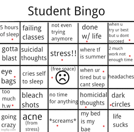 student bingo | image tagged in student bingo | made w/ Imgflip meme maker