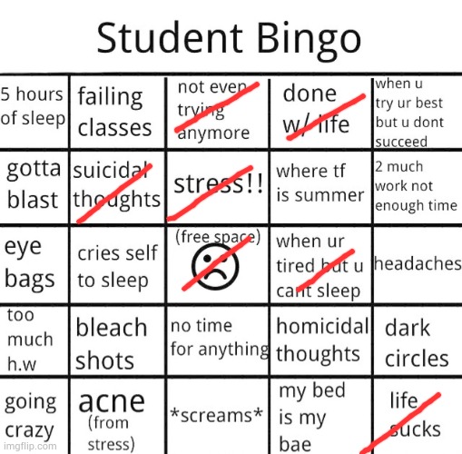 student bingo | image tagged in student bingo | made w/ Imgflip meme maker