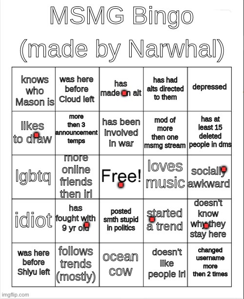 This bingo is terrible | . . . . . . . | image tagged in msmg bingo | made w/ Imgflip meme maker