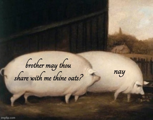 brother may thou share with me thine oats? | brother may thou share with me thine oats? nay | image tagged in brother may thou share with me thine oats | made w/ Imgflip meme maker