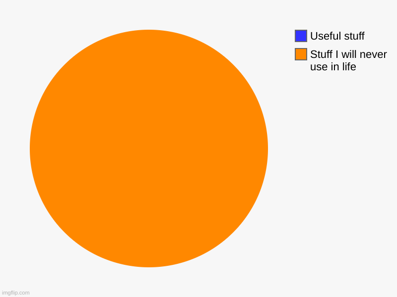 Stuff I will never use in life, Useful stuff | image tagged in charts,pie charts | made w/ Imgflip chart maker