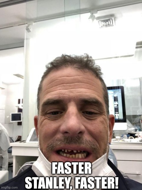 Hunter Biden Teeth | FASTER STANLEY, FASTER! | image tagged in hunter biden teeth | made w/ Imgflip meme maker