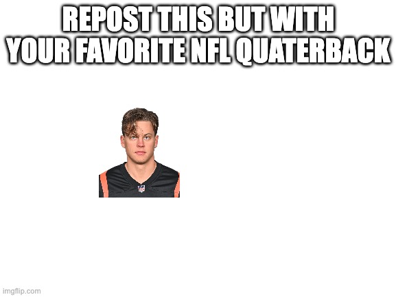 keep the image already there | REPOST THIS BUT WITH YOUR FAVORITE NFL QUATERBACK | image tagged in blank white template | made w/ Imgflip meme maker