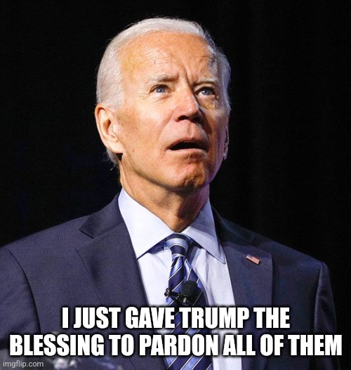 Joe Biden | I JUST GAVE TRUMP THE BLESSING TO PARDON ALL OF THEM | image tagged in joe biden | made w/ Imgflip meme maker