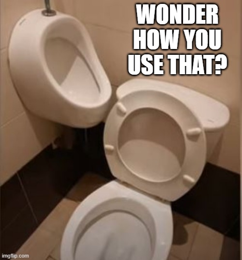 Urinal Gymnastics | WONDER HOW YOU USE THAT? | image tagged in you had one job | made w/ Imgflip meme maker