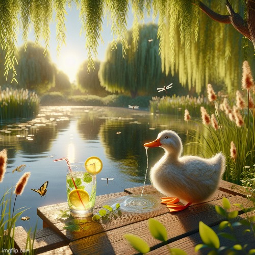 A duck drinking lemonade | image tagged in a duck drinking lemonade | made w/ Imgflip meme maker