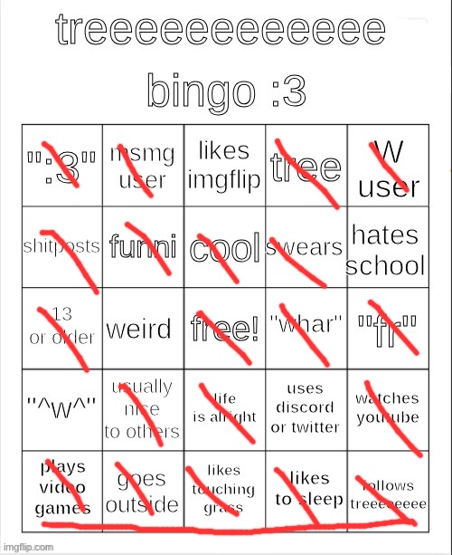 The :3 | image tagged in treeeeeeeeee bingo 3 | made w/ Imgflip meme maker