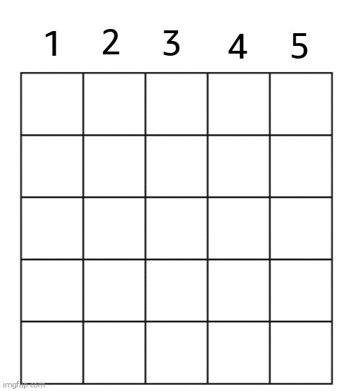 how dare yoshi say that, anyways comment if you want to be in the game | 2; 3; 1; 4; 5 | image tagged in blank five by five bingo grid | made w/ Imgflip meme maker