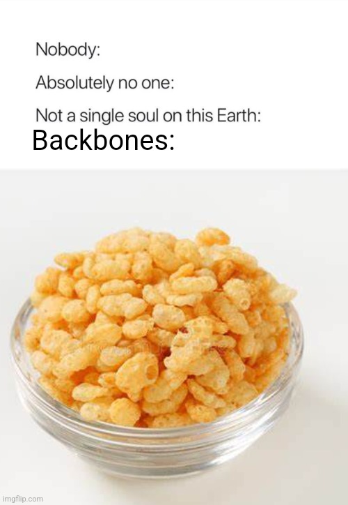 #snapcracklepop | Backbones: | image tagged in nobody absolutely no one,snap,crackle,pop,back,oh wow are you actually reading these tags | made w/ Imgflip meme maker