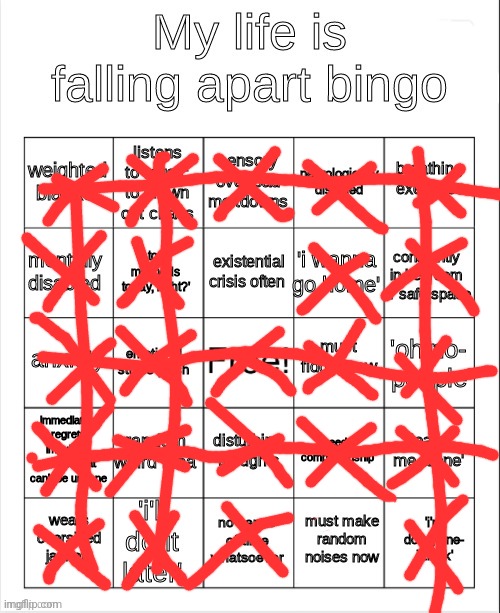 Yay :( | image tagged in my life is falling apart bingo | made w/ Imgflip meme maker