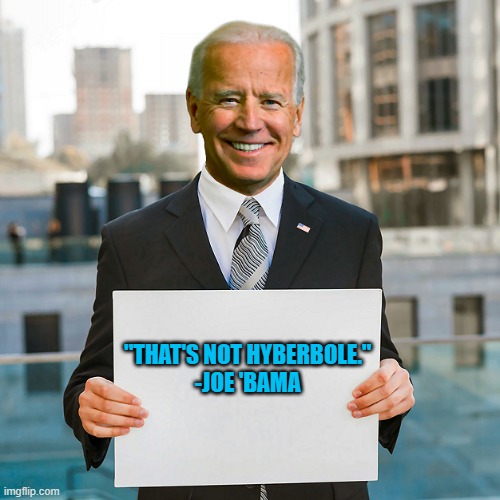 Joe Biden Blank Sign | "THAT'S NOT HYBERBOLE."

-JOE 'BAMA | image tagged in joe biden blank sign | made w/ Imgflip meme maker