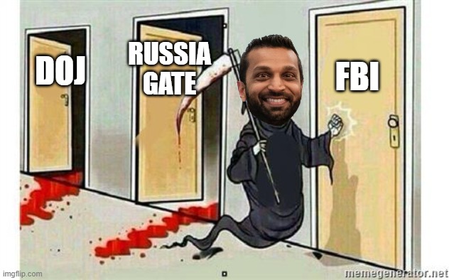 Here comes Kash. LOL | FBI; RUSSIA GATE; DOJ | image tagged in grim reaper knocking door,doj,fbi,russia,gate,democrats | made w/ Imgflip meme maker