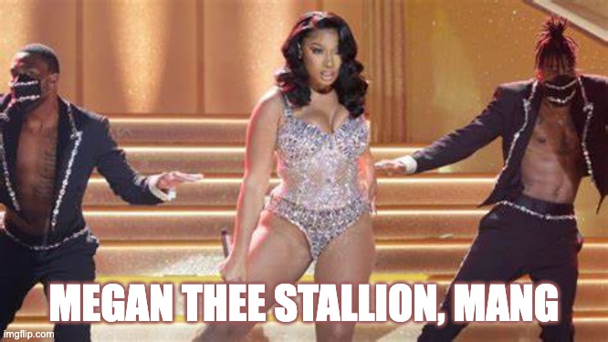 MEGAN THEE STALLION, MANG | image tagged in megan thee stallion grammy | made w/ Imgflip meme maker