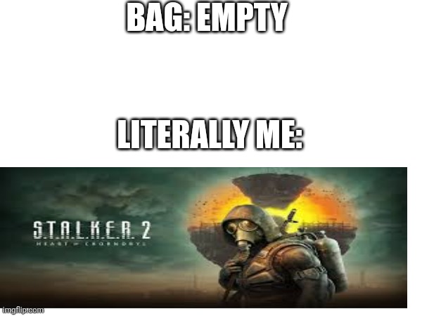 Yep | BAG: EMPTY; LITERALLY ME: | image tagged in funny memes | made w/ Imgflip meme maker