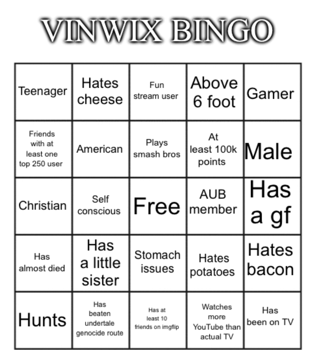 VinWix bingo Blank Meme Template