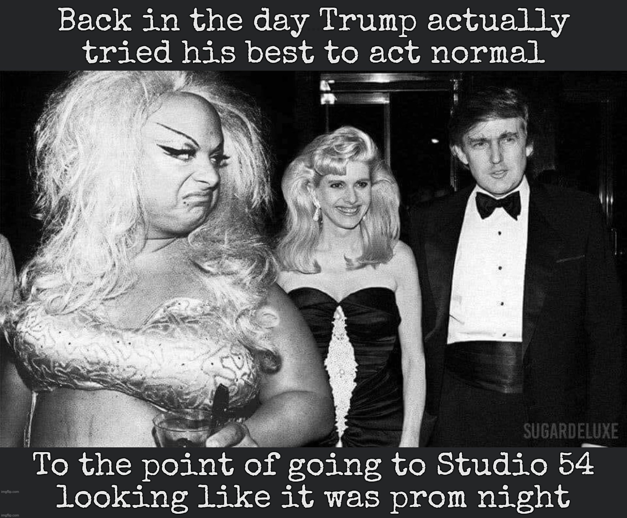 Back in the day Trump actually tried his best to act normal; To the point of going to Studio 54
looking like it was prom night | made w/ Imgflip meme maker