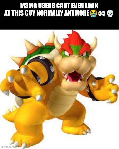 Bowser | MSMG USERS CANT EVEN LOOK AT THIS GUY NORMALLY ANYMORE😭👀💀 | image tagged in bowser | made w/ Imgflip meme maker