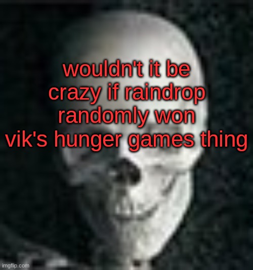 Skull | wouldn't it be crazy if raindrop randomly won vik's hunger games thing | image tagged in skull | made w/ Imgflip meme maker