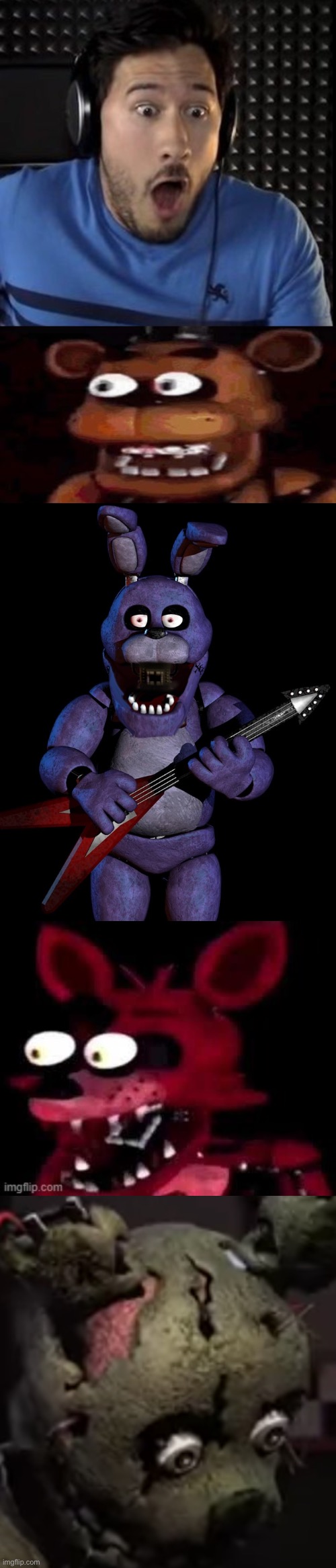 When you see the bite of ‘83: | image tagged in was that the bite of 87,shocked freddy,shocked bonnie,foxy being surprised asf,scared springtrap | made w/ Imgflip meme maker