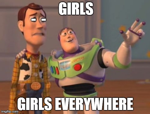 X, X Everywhere Meme | GIRLS GIRLS EVERYWHERE -  - | image tagged in memes,x x everywhere | made w/ Imgflip meme maker