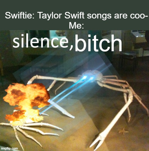 Silence Crab | Swiftie: Taylor Swift songs are coo-
Me:; bitch | image tagged in silence crab | made w/ Imgflip meme maker