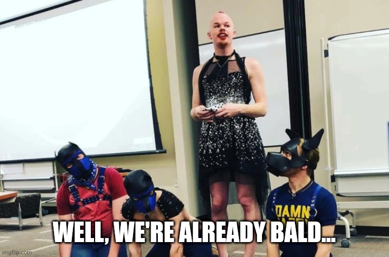 Sam Brinton Pup Master | WELL, WE'RE ALREADY BALD... | image tagged in sam brinton pup master | made w/ Imgflip meme maker