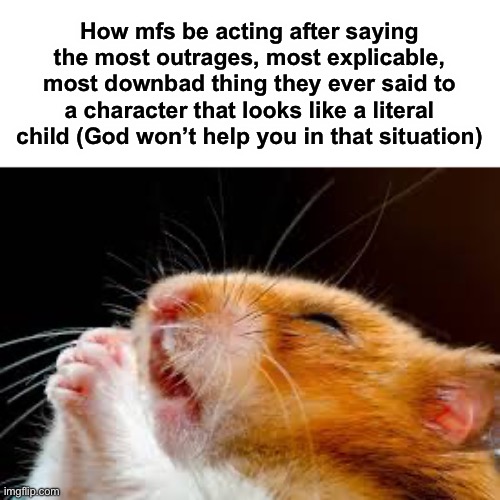 God won’t help you | How mfs be acting after saying the most outrages, most explicable, most downbad thing they ever said to a character that looks like a literal child (God won’t help you in that situation) | image tagged in memes,funny,hamster | made w/ Imgflip meme maker