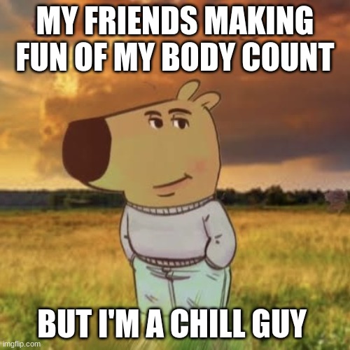 chill boi | MY FRIENDS MAKING FUN OF MY BODY COUNT; BUT I'M A CHILL GUY | image tagged in chill guy,body inches | made w/ Imgflip meme maker