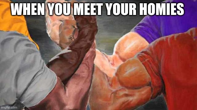 @ | WHEN YOU MEET YOUR HOMIES | image tagged in epic handshake 4 arms | made w/ Imgflip meme maker