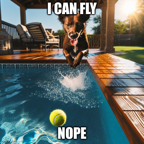 dog | I CAN FLY; NOPE | image tagged in dogs | made w/ Imgflip meme maker