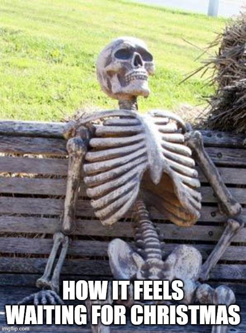 ? | HOW IT FEELS WAITING FOR CHRISTMAS | image tagged in memes,waiting skeleton | made w/ Imgflip meme maker